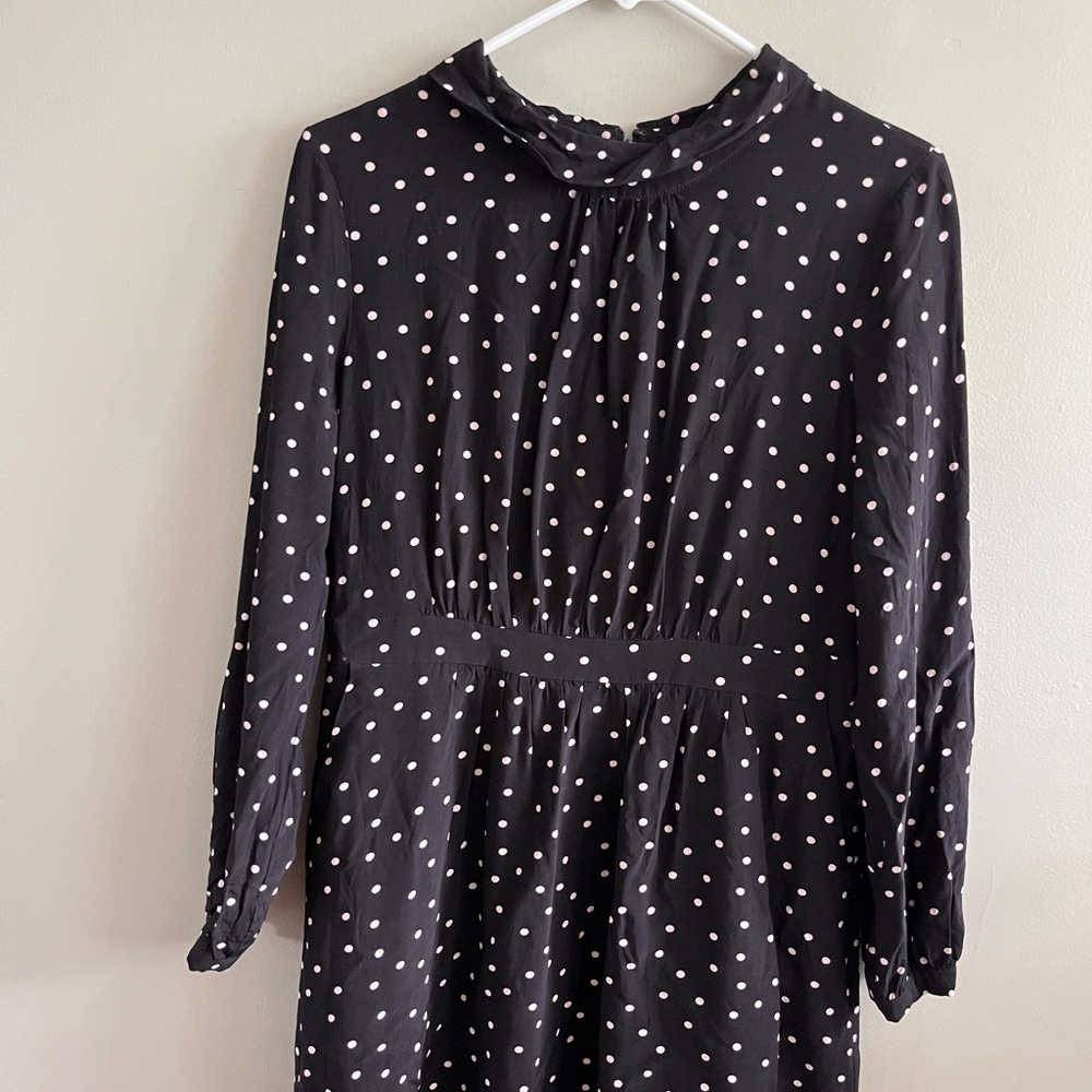Boden Black Midi Dress - Long Sleeve Turtle Neck Polka Dot Size 8L - Picture 3 of 5